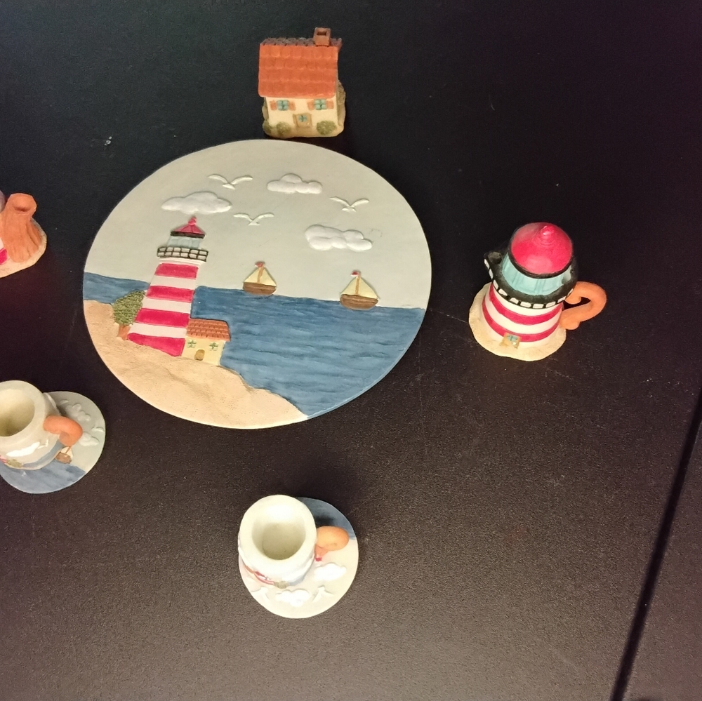 Lighthouse Miniature Tea Set with Red and White Stripes - Picture 2 of 2